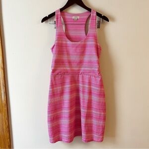 Tehama Pink Striped Racerback Mini Dress Athletic Sleeveless Size Medium